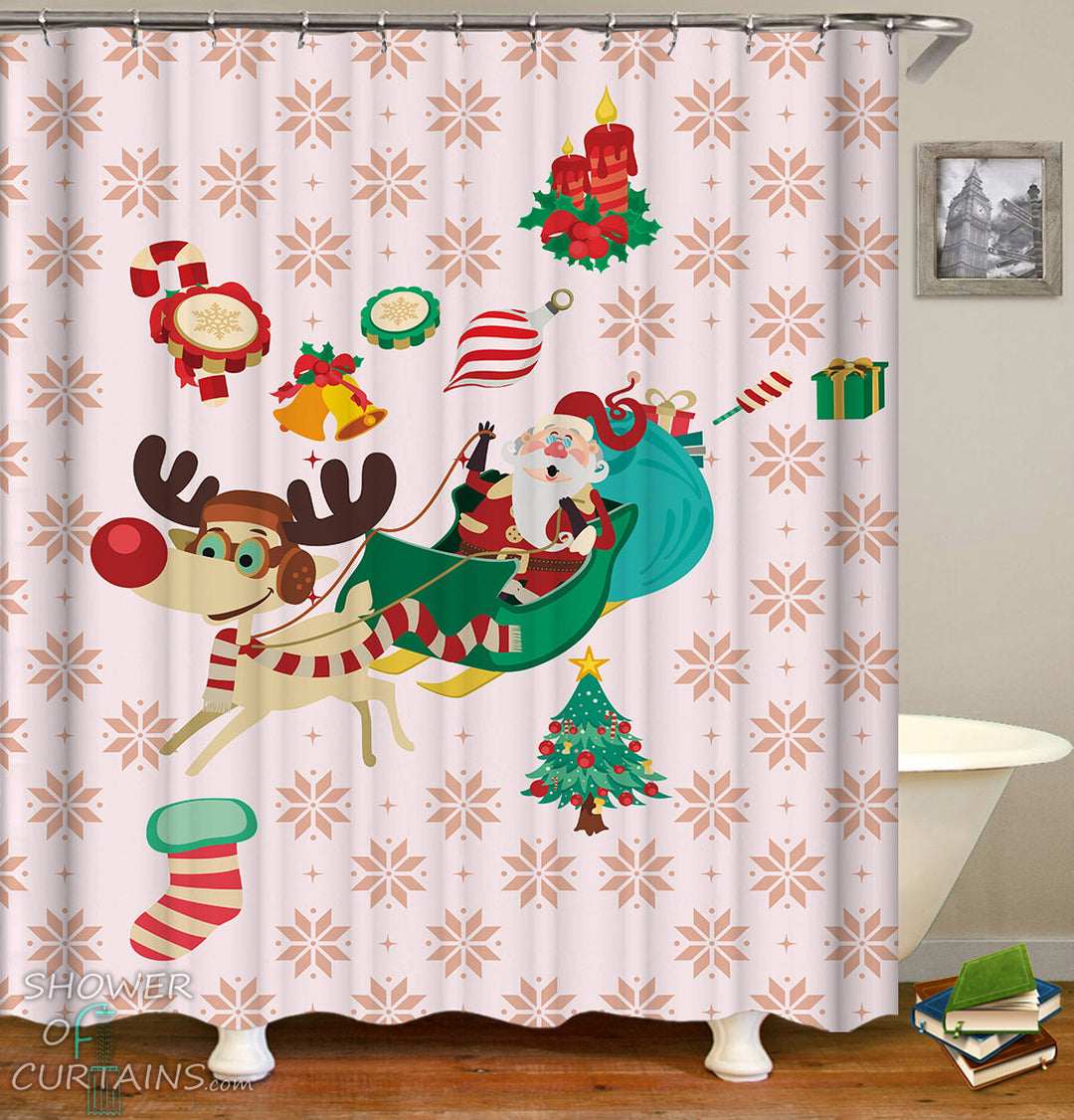 Christmas Shower Curtain of Christmas Icons