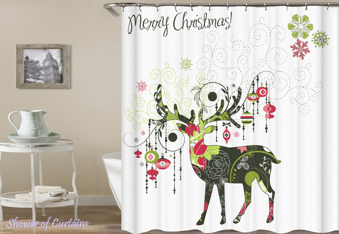 Christmas Shower Curtains - Merry Christmas Decorative Reindeer