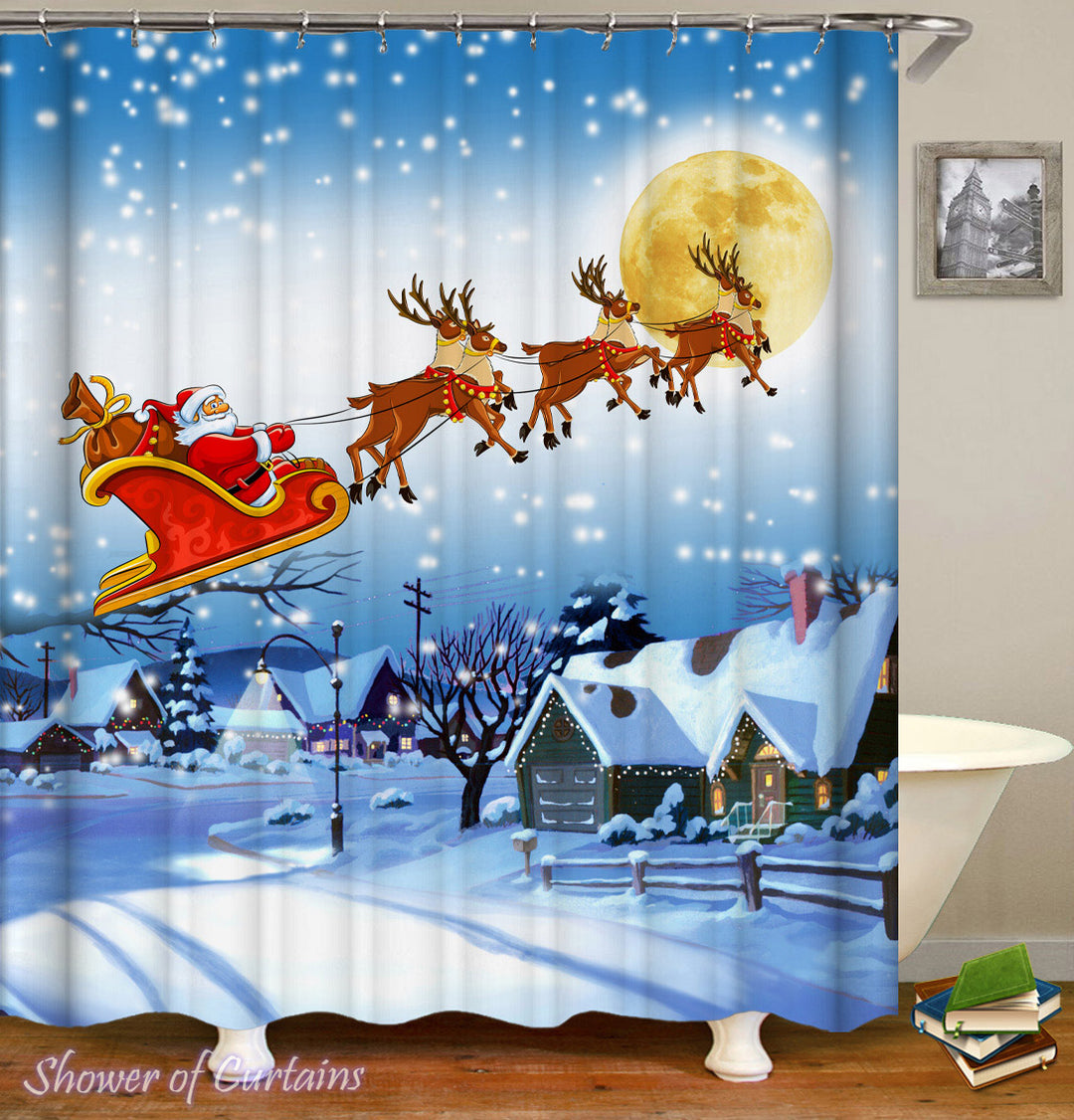 Christmas Shower Curtains Feature Classic Christmas Scene