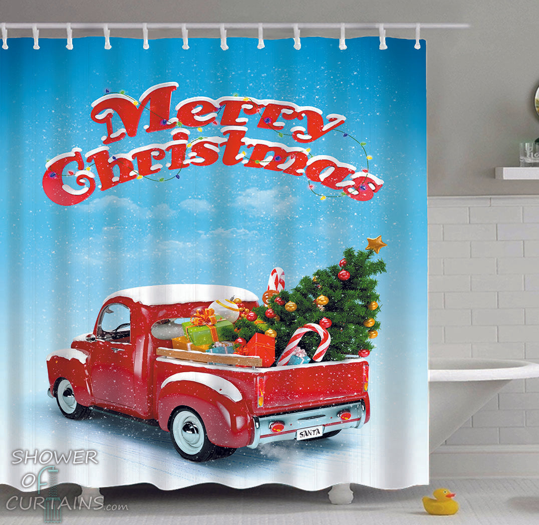 Christmas Shower Curtains of Christmas Truck