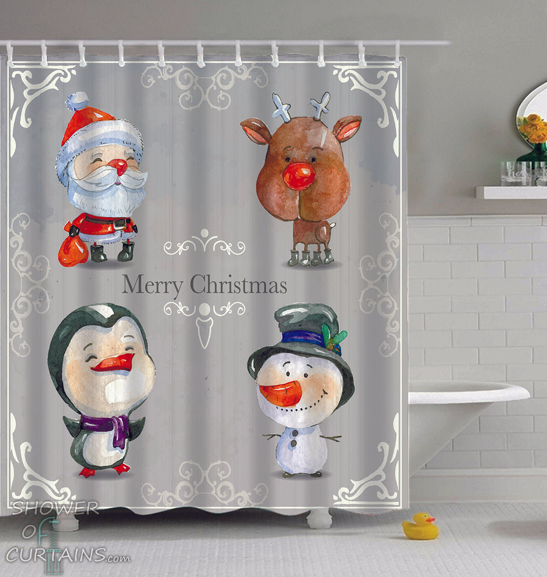 Christmas Shower Curtains of Christmas Vintage Cartoons