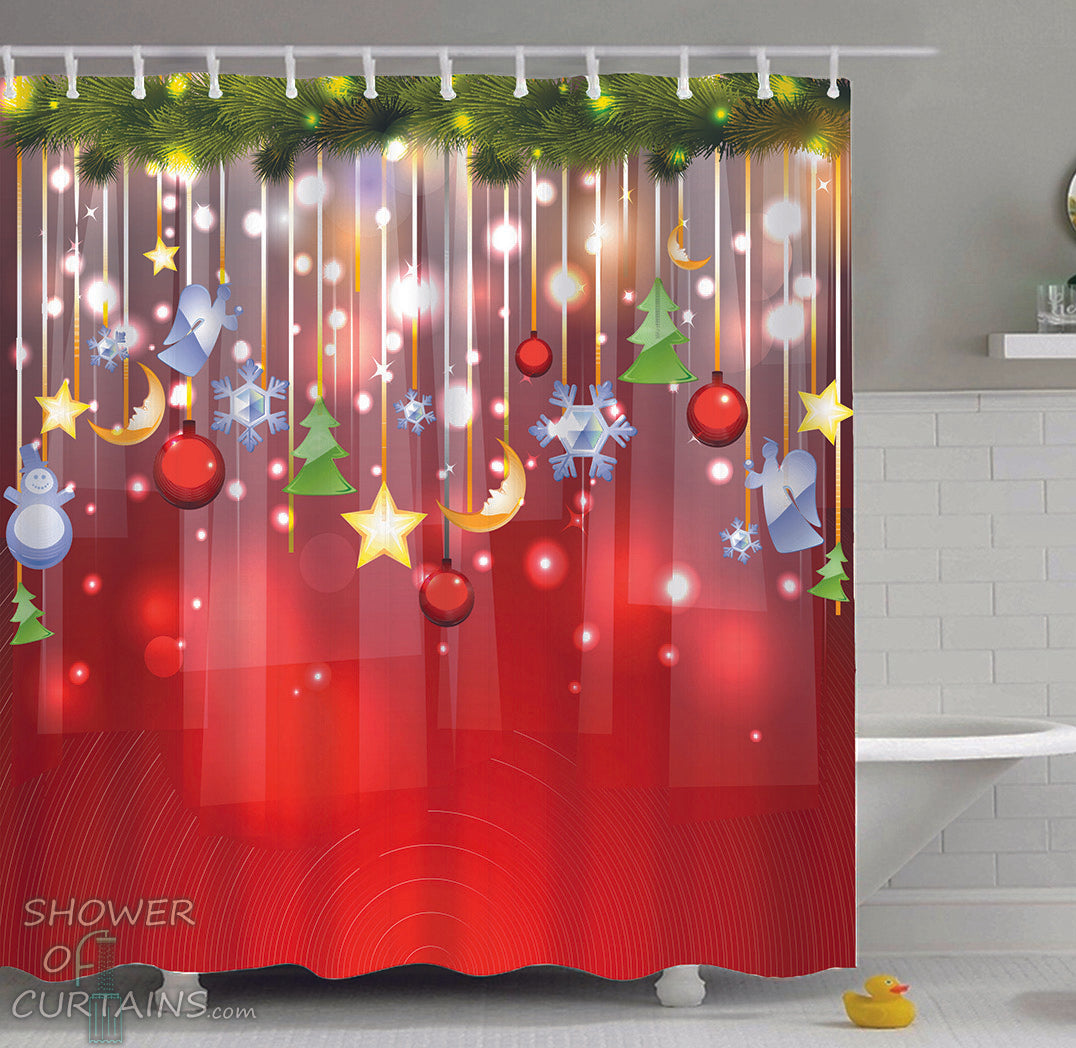 Christmas Shower Curtains of Christmas ornaments