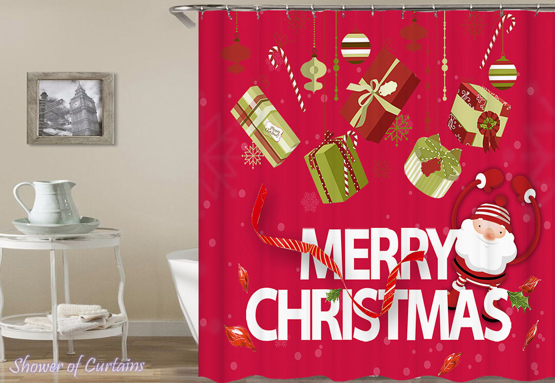 Christmas Shower Curtains of Merry Christmas Ornaments
