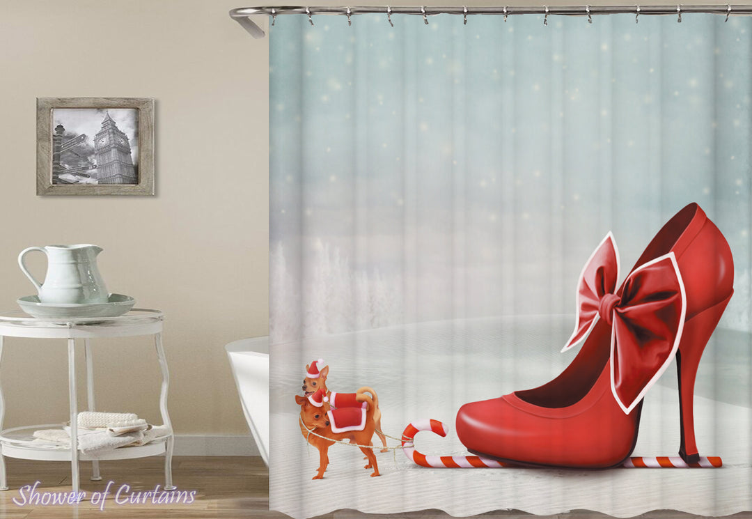 Christmas Shower Curtains of Mrs. Claus Sleigh