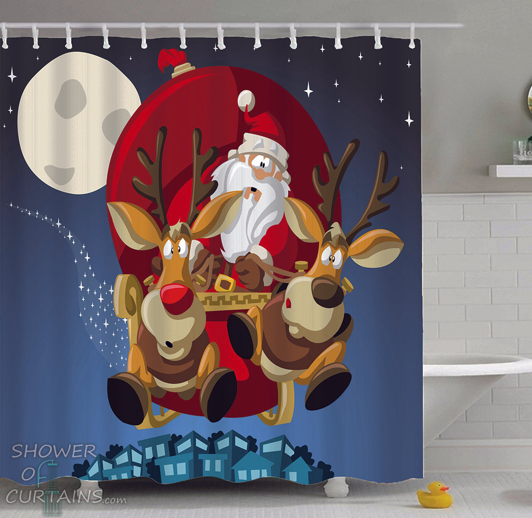 Christmas Shower Curtains of Santa And Its Reindeer