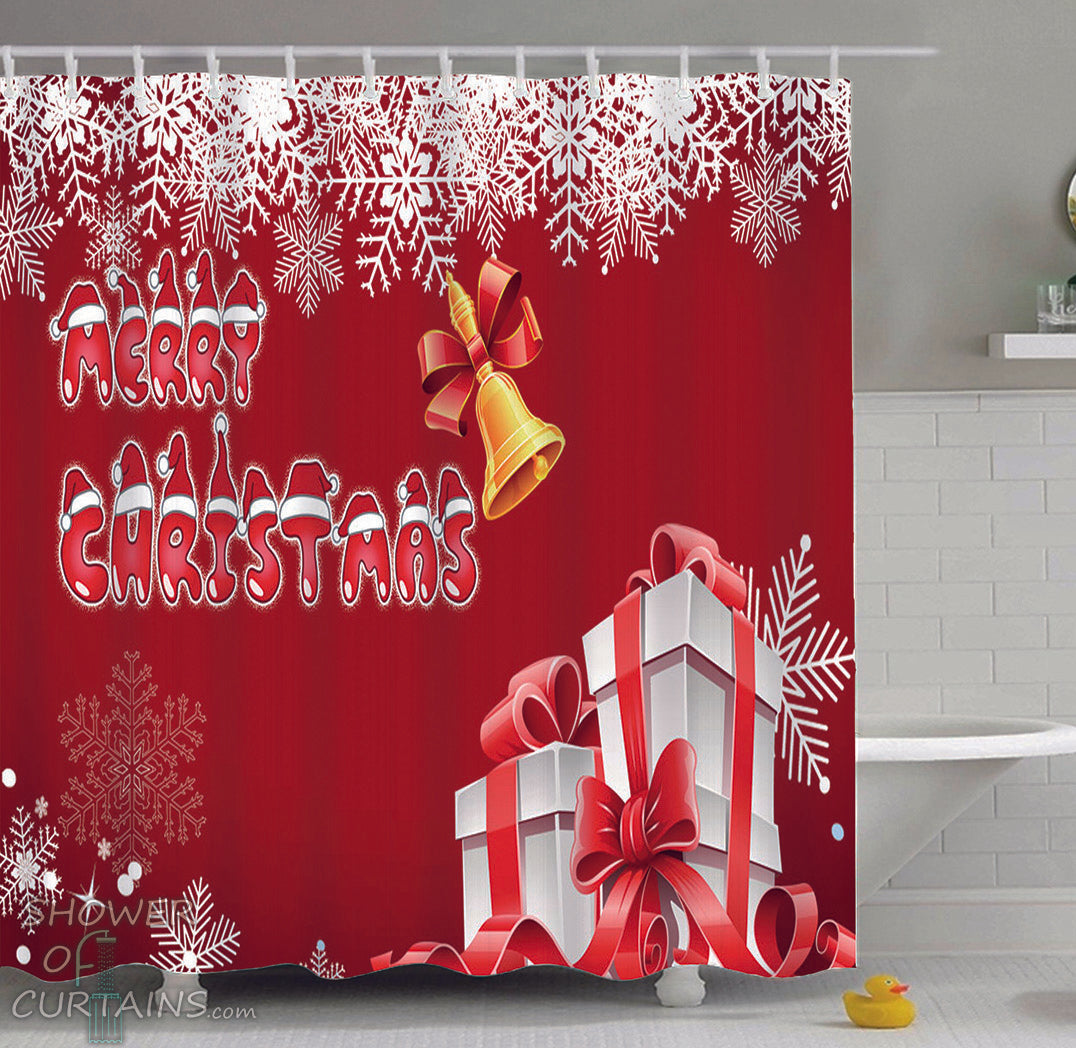 Christmas Shower Curtians - Merry Christmas Snowflakes