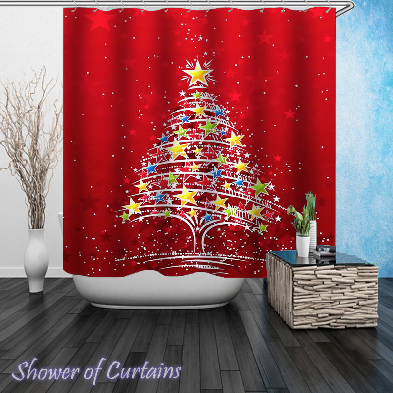 Christmas Tree Shower Curtain of Stars Christmas Tree