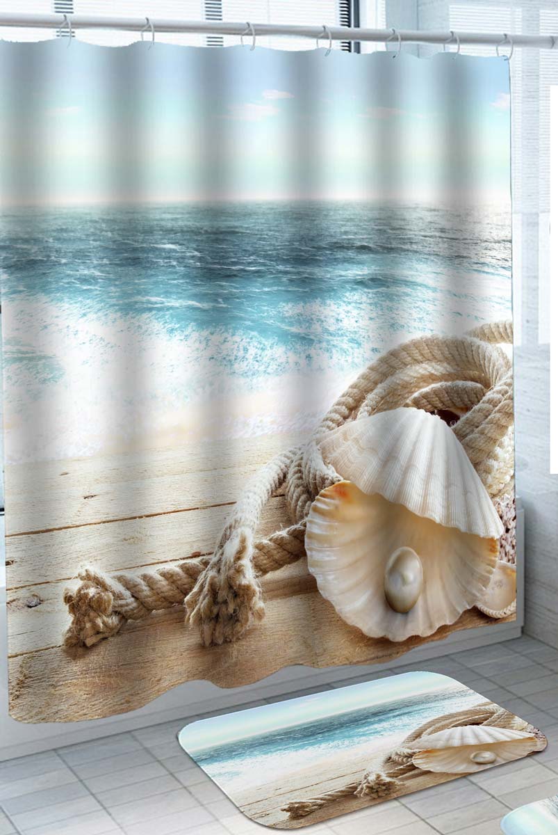 Clam Pearl by the Ocean Shower Curtain