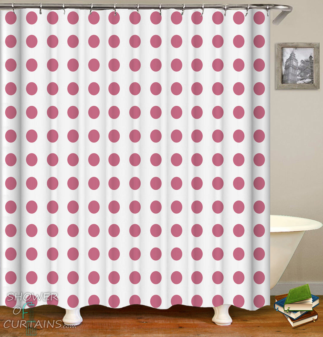 Classic Polka Dot Shower Curtain - Pinkish Red Polka Dot Bathroom Decor