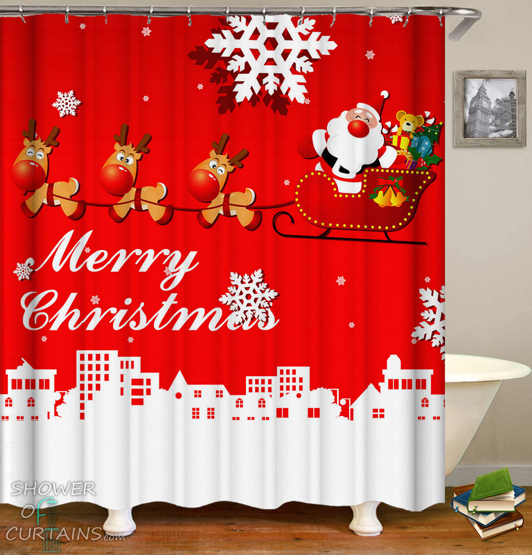 Classic Red Merry Christmas Shower Curtain