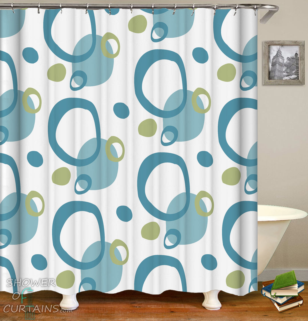 Classic Shower Curtain of Green And Teal Rings