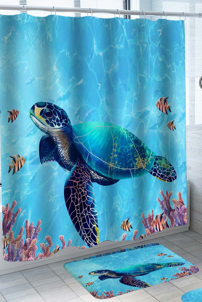 Clear Water Coral and Turtle Shower Curtain