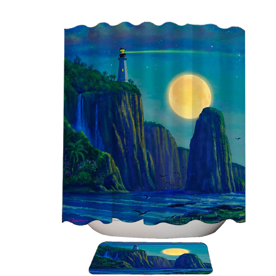 Coastal Art Lighthouse at Moon Bay Shower Curtain