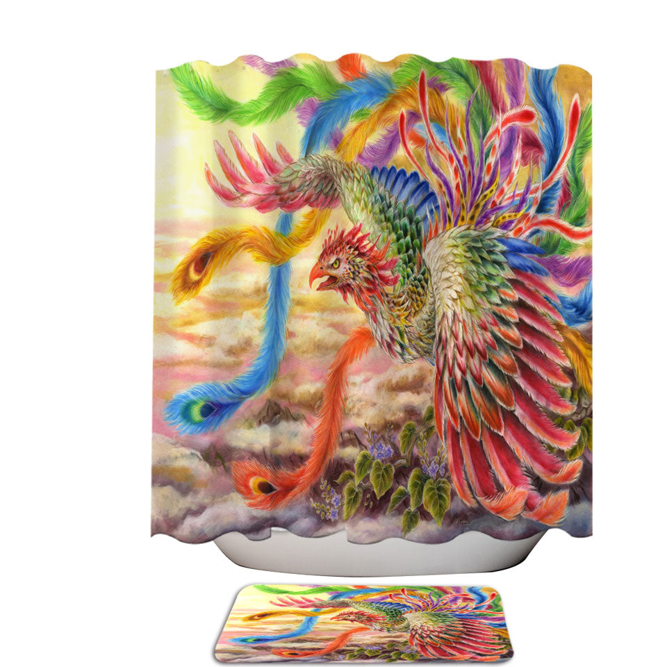 Colorful Art Houou Japanese Phoenix Shower Curtain