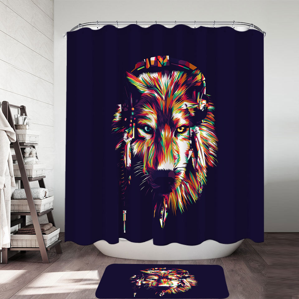 Colorful Artistic Wolf Shower Curtains
