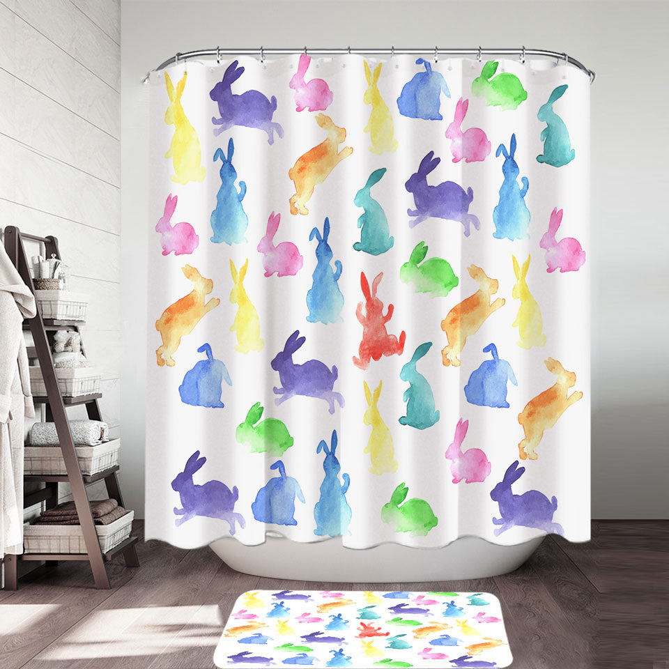 Colorful Bunnies Shower Curtains for Kids