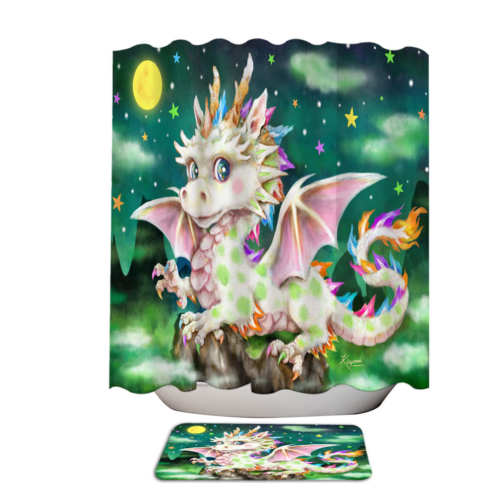 Colorful Fabric Shower Curtains Stars Moon and Magical Dragon