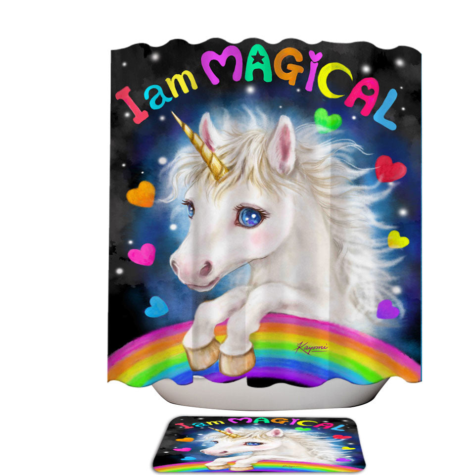 Colorful Fantasy I am Magical Unicorn Shower Curtains