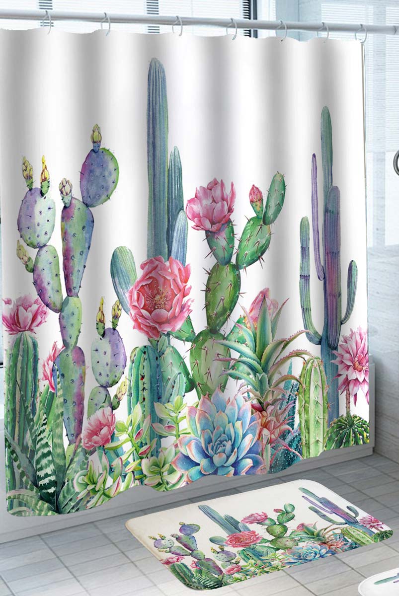 Colorful Floral Cactus Shower Curtain