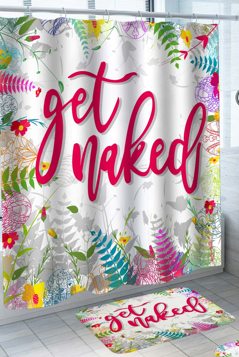 Colorful Flowers and Leaves Get Naked Shower Curtain