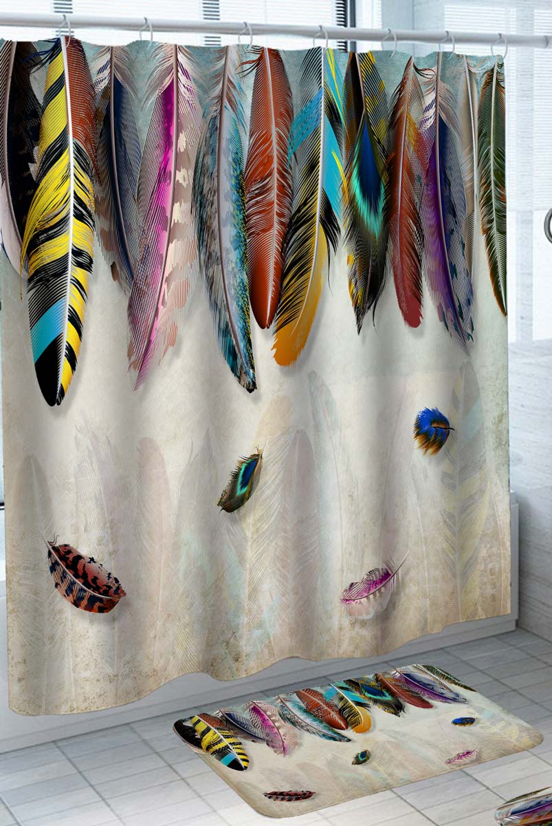 Colorful Hanging Feathers Shower Curtain for Sale