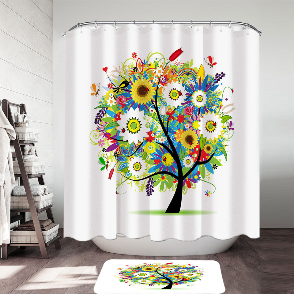 Colorful Messy Flowers Tree Shower Curtain