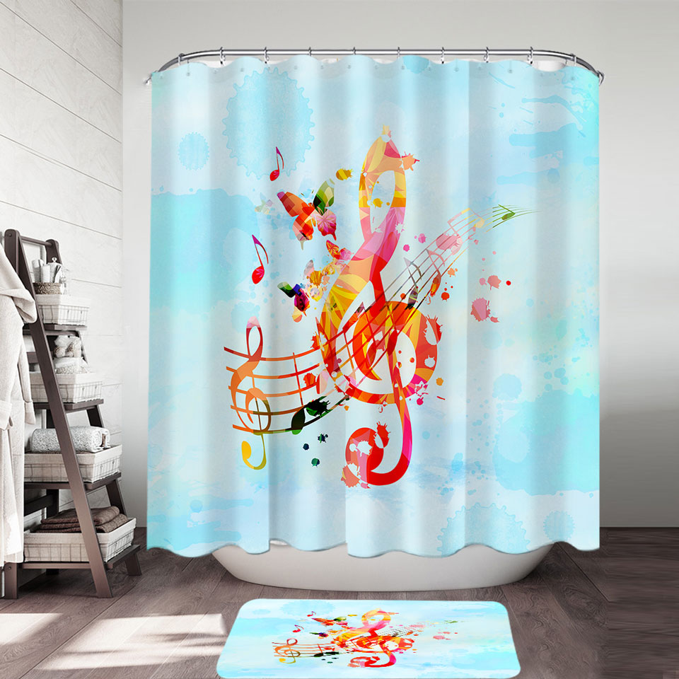 Colorful Music Shower Curtains Note Over Sky