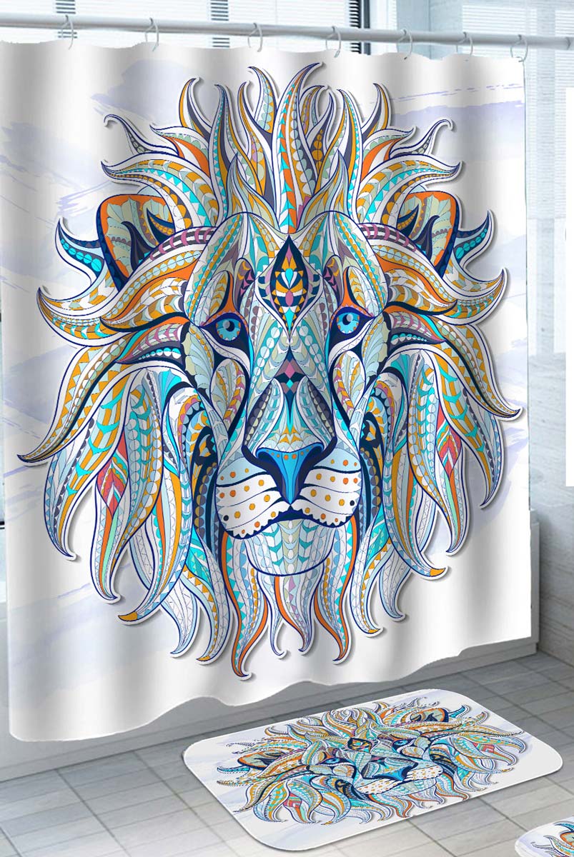 Colorful Oriental Design Lion Shower Curtain