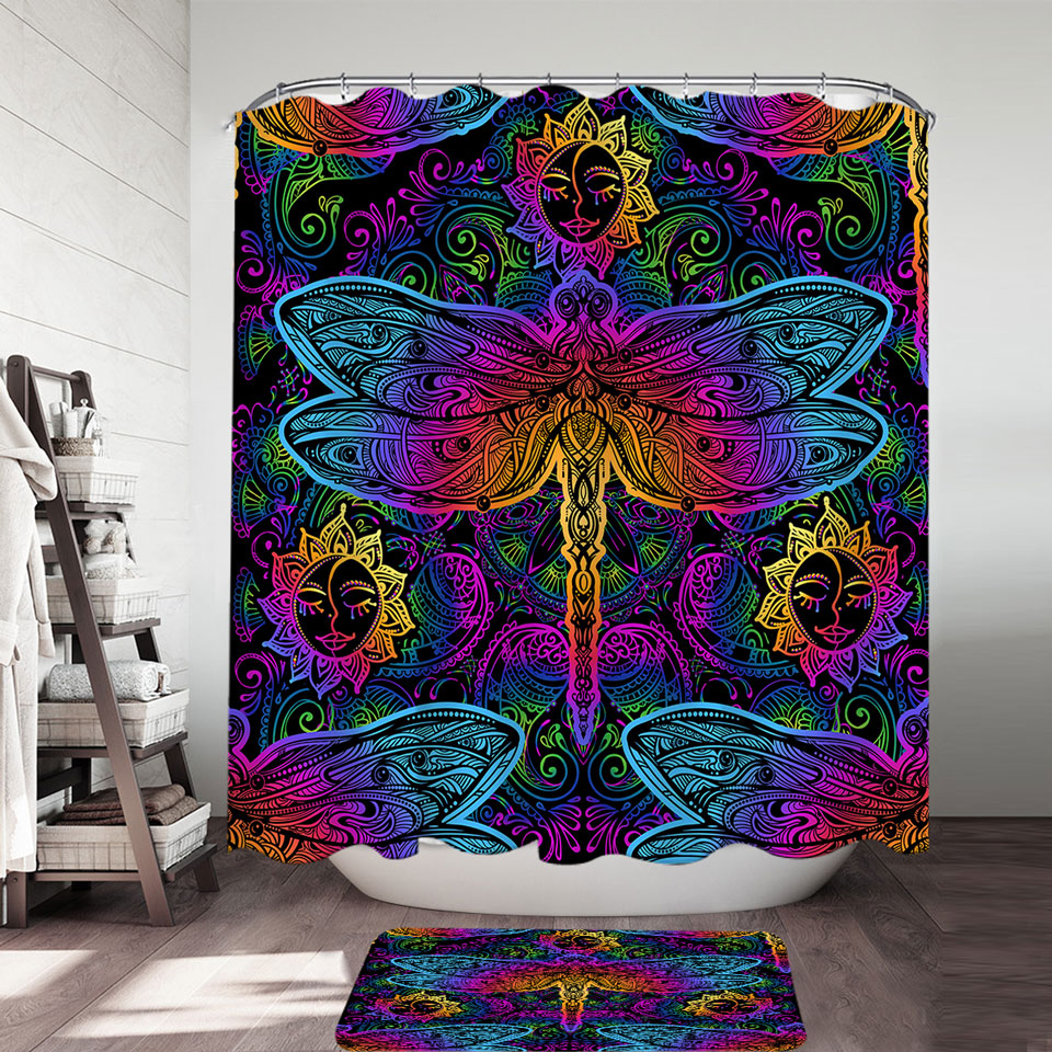 Colorful Oriental Dragonfly Shower Curtain