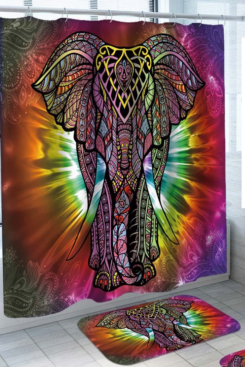 Colorful Oriental Indian Design Elephant Shower Curtains