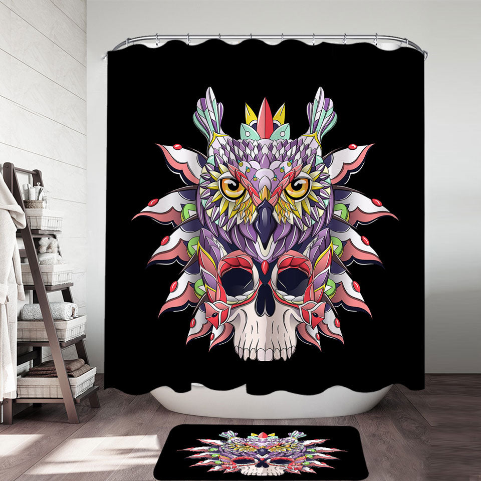 Colorful Owl and Skull Shower Curtain