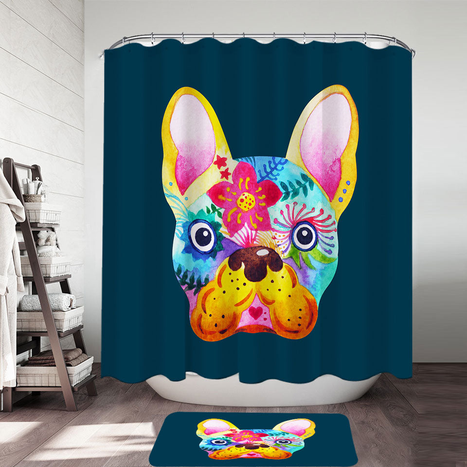 Colorful Painting of French Bulldog Shower Curtain