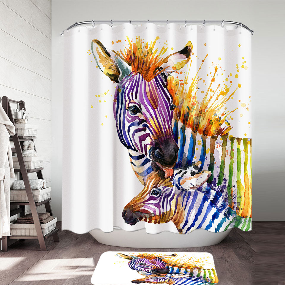 Colorful Shower Curtains Colt and Momma Zebra