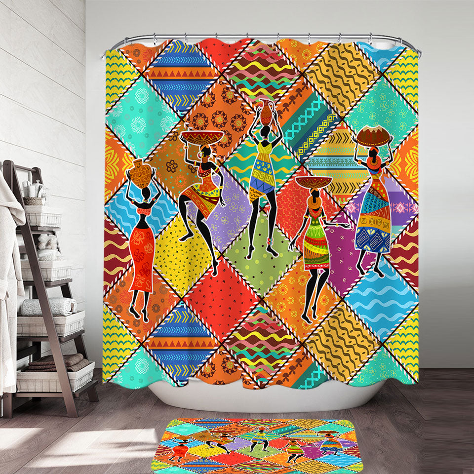 Colorful Shower Curtains Features Patches and African Women Shower Curtain
