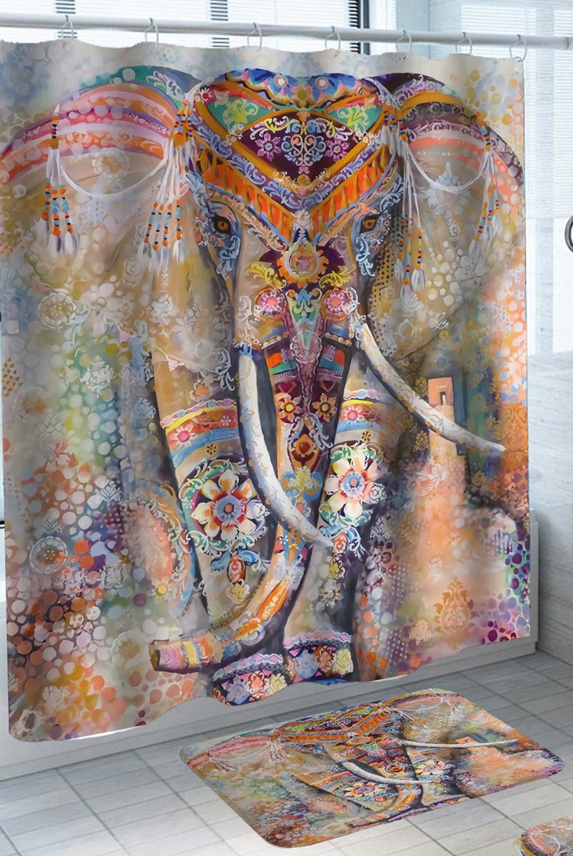 Colorful Shower Curtains Indian Elephant Art Painting