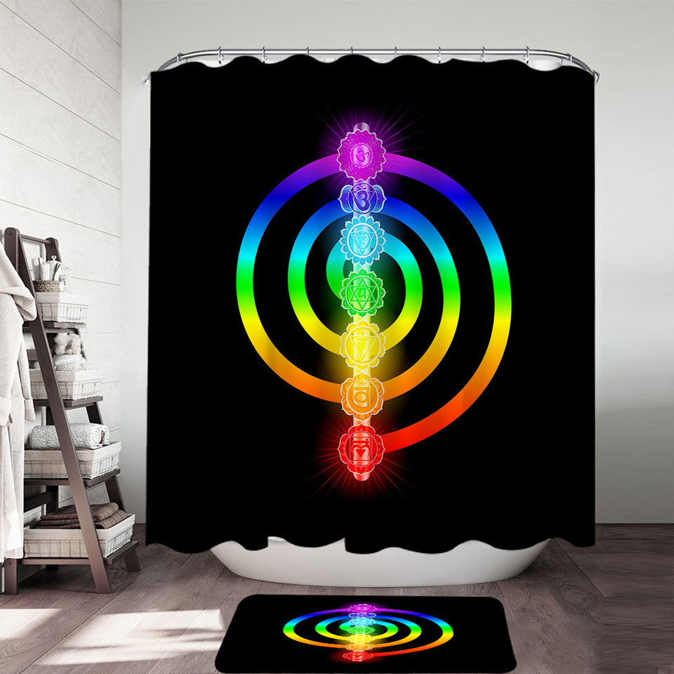 Colorful Shower Curtains Rainbow Spiritual Oriental Symbols
