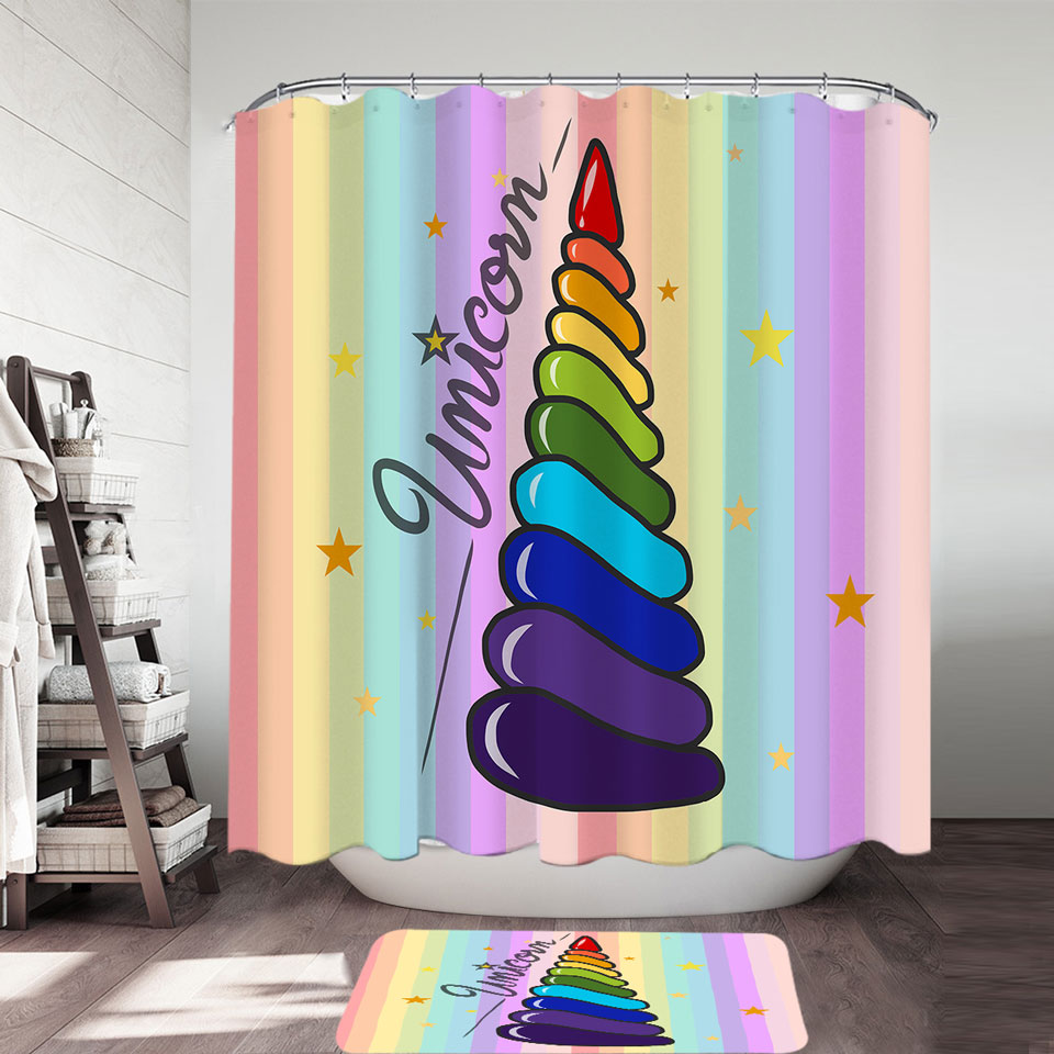 Colorful Shower Curtains for Kids Rainbow Unicorn_s Horn