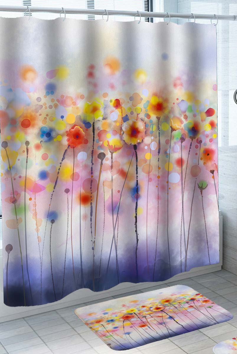 Colorful Shower Curtains with Artistic Painted Floral Garden