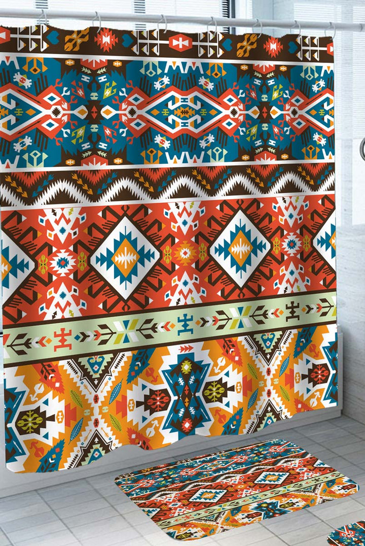 Colorful Shower Curtains with Multi Colored Native American Aztec