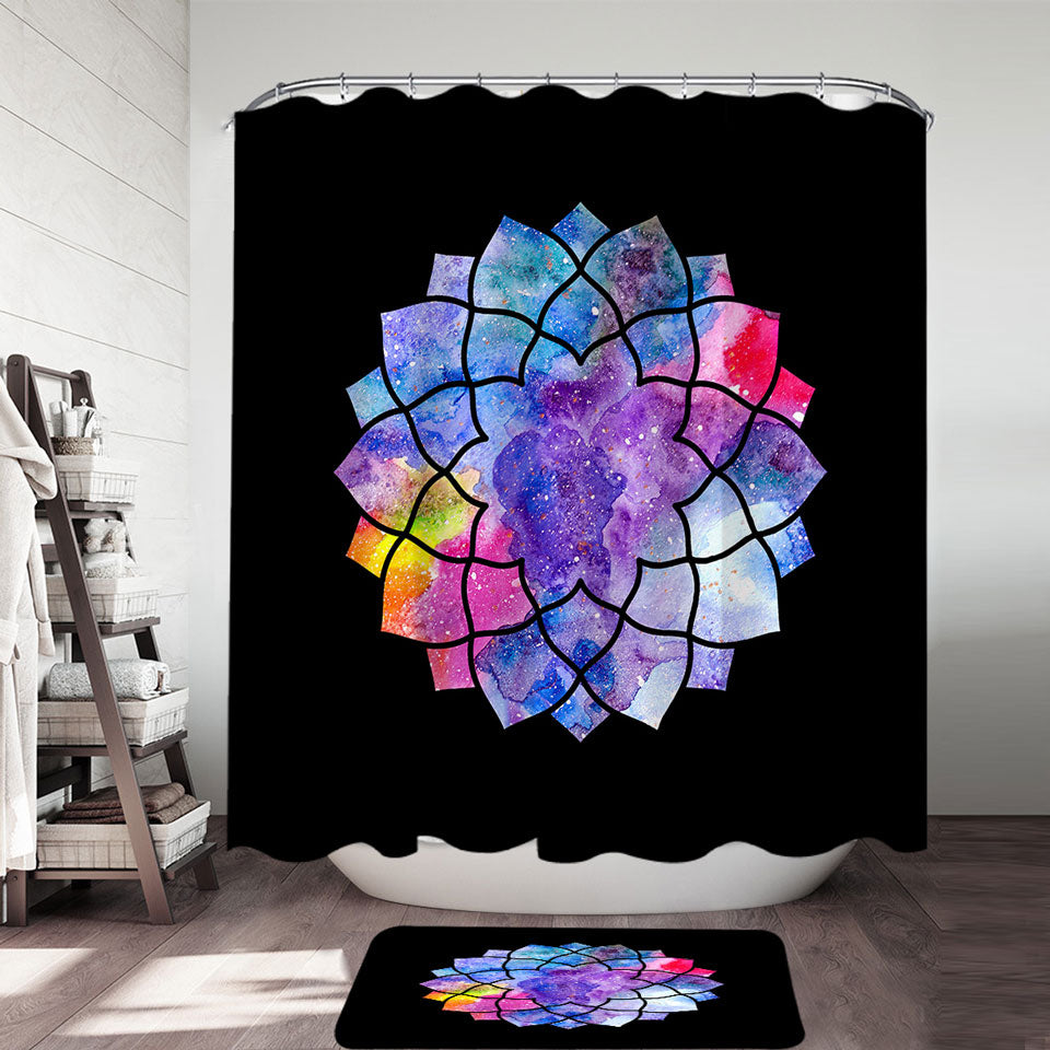 Colorful Shower Curtains with Watercolor Mandala Star