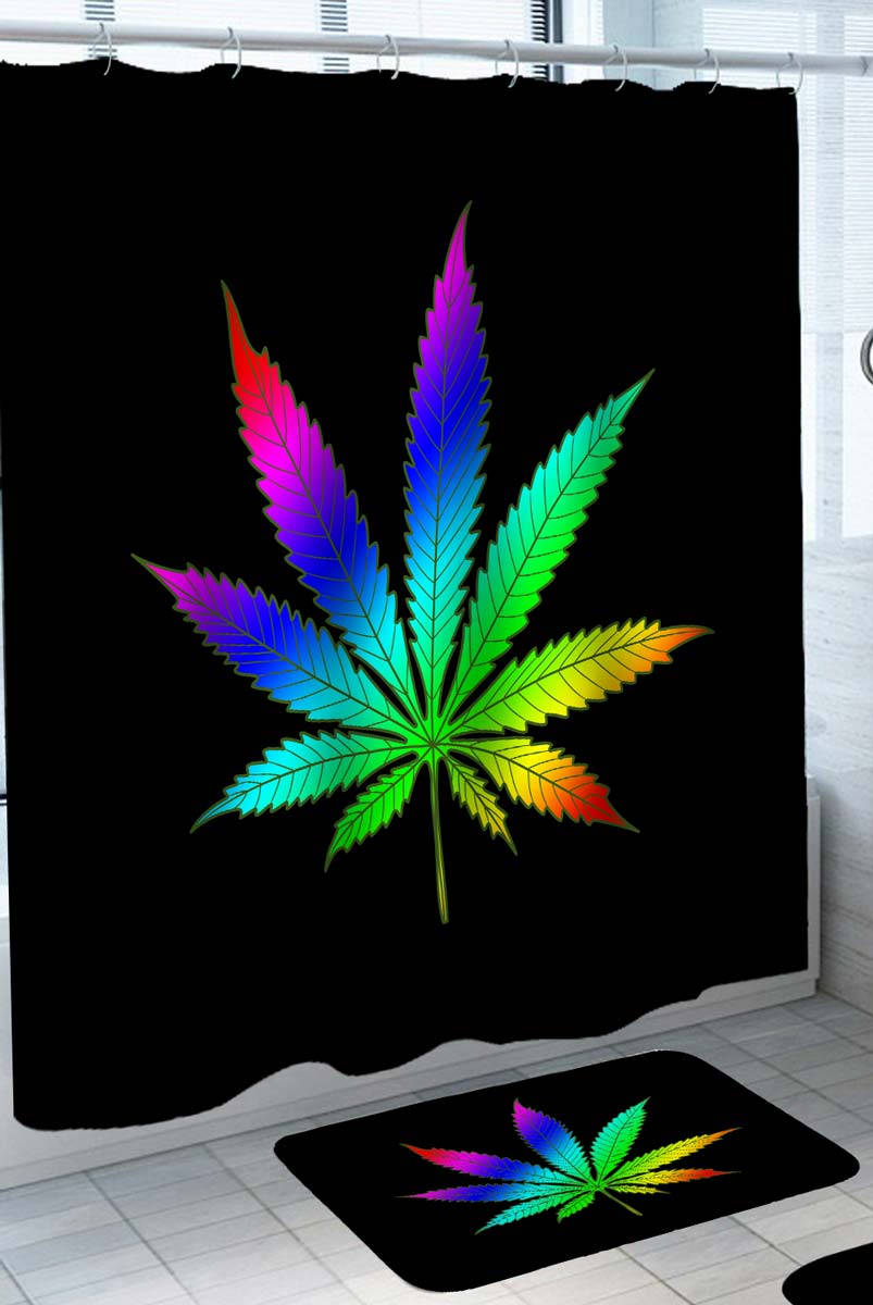 Colorful Shower Curtains with Weed Leaf