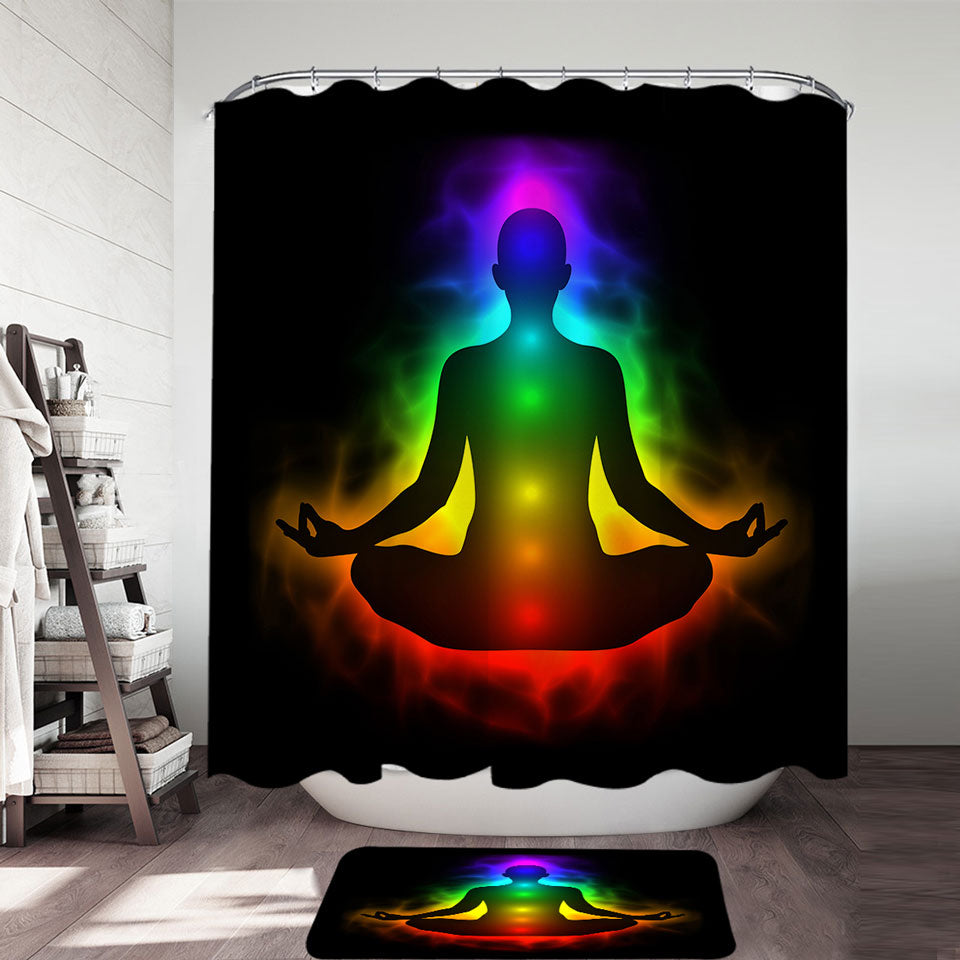 Colorful Spiritual Aura Buddha Shower Curtains