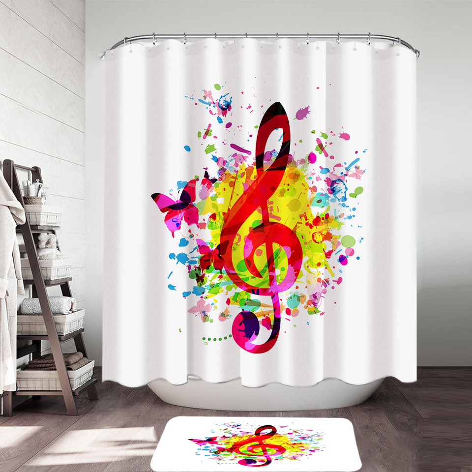 Colorful Splash Shower Curtains Treble Clef and Butterflies