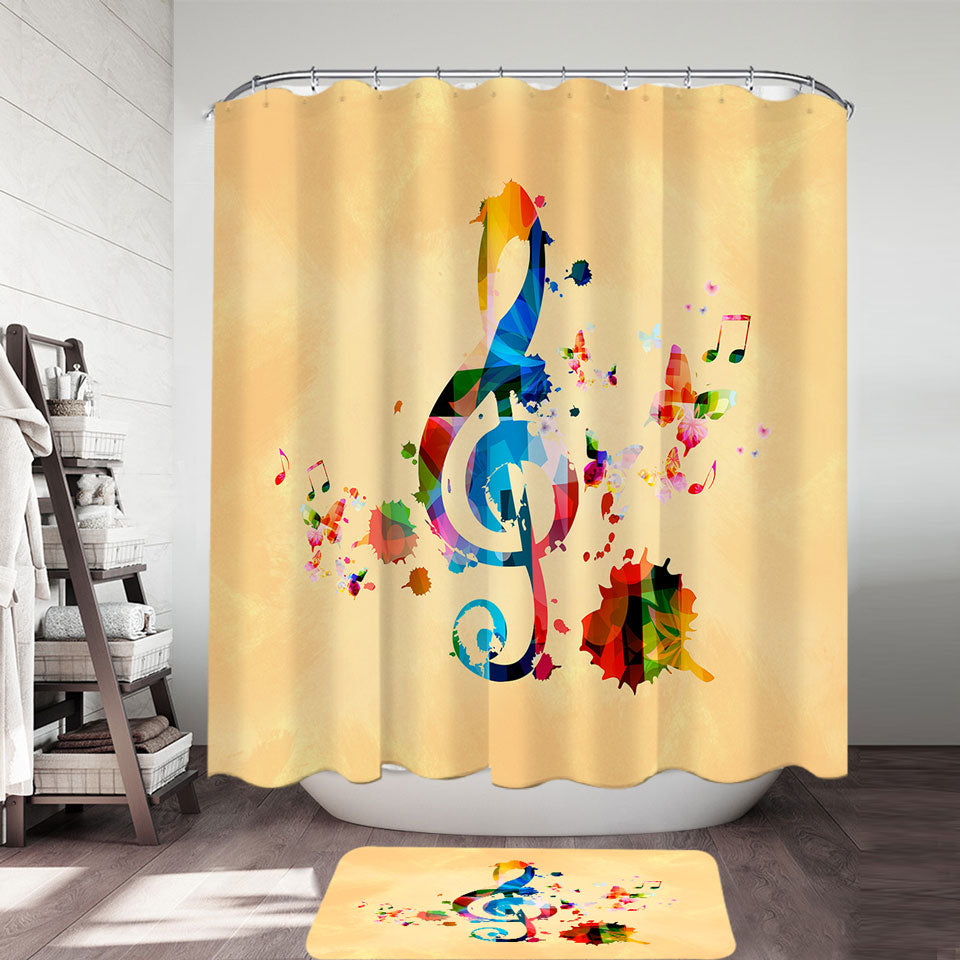 Colorful Treble Clef and Music Notes Shower Curtains