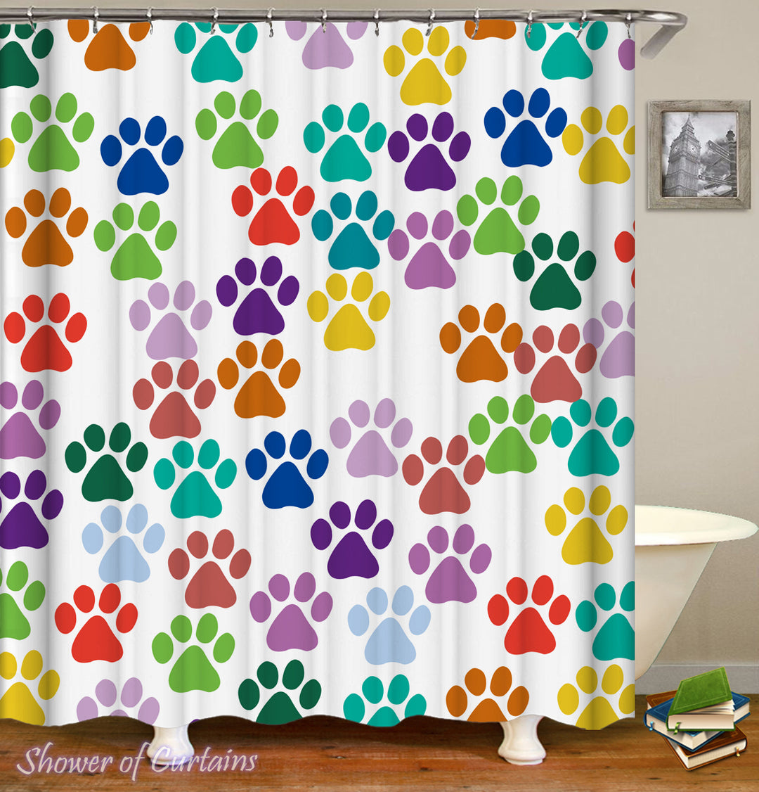 Colorful Dog Paws shower curtain