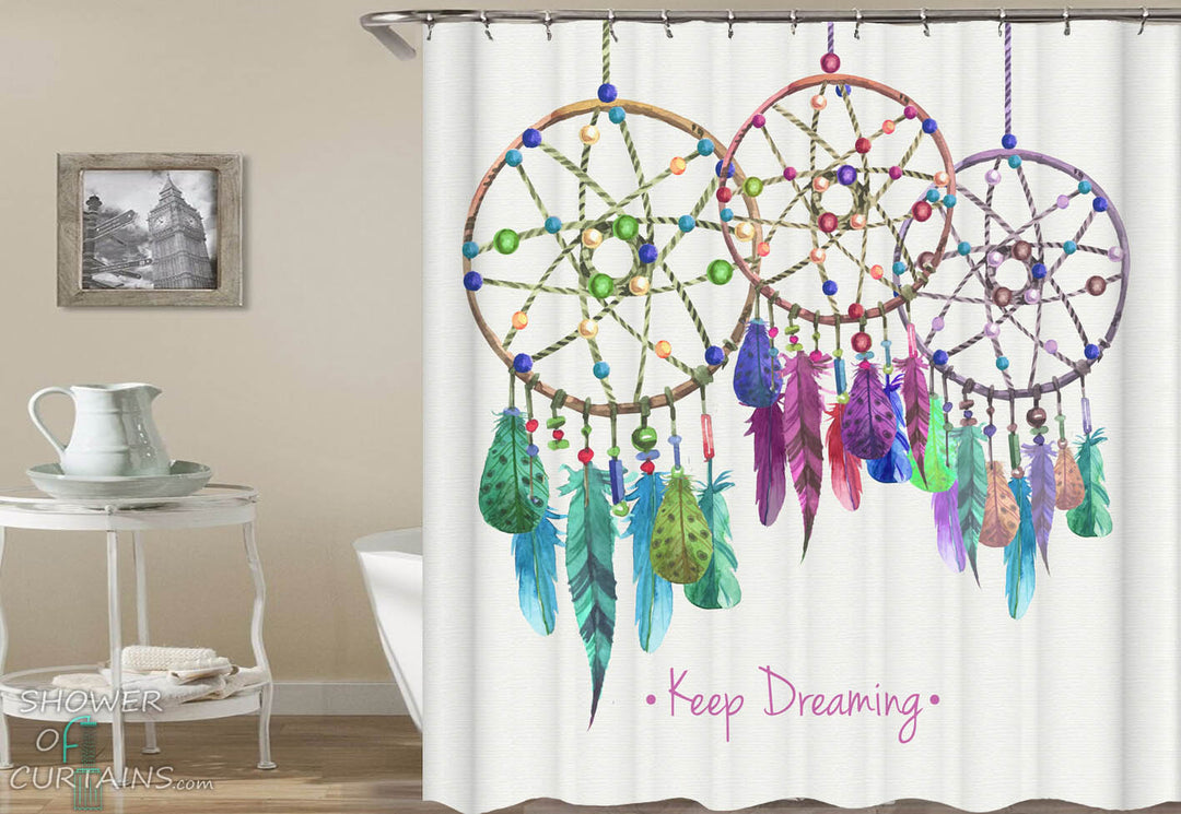 Colorful Dream Catchers Shower Curtain - Native American Bathroom Decor