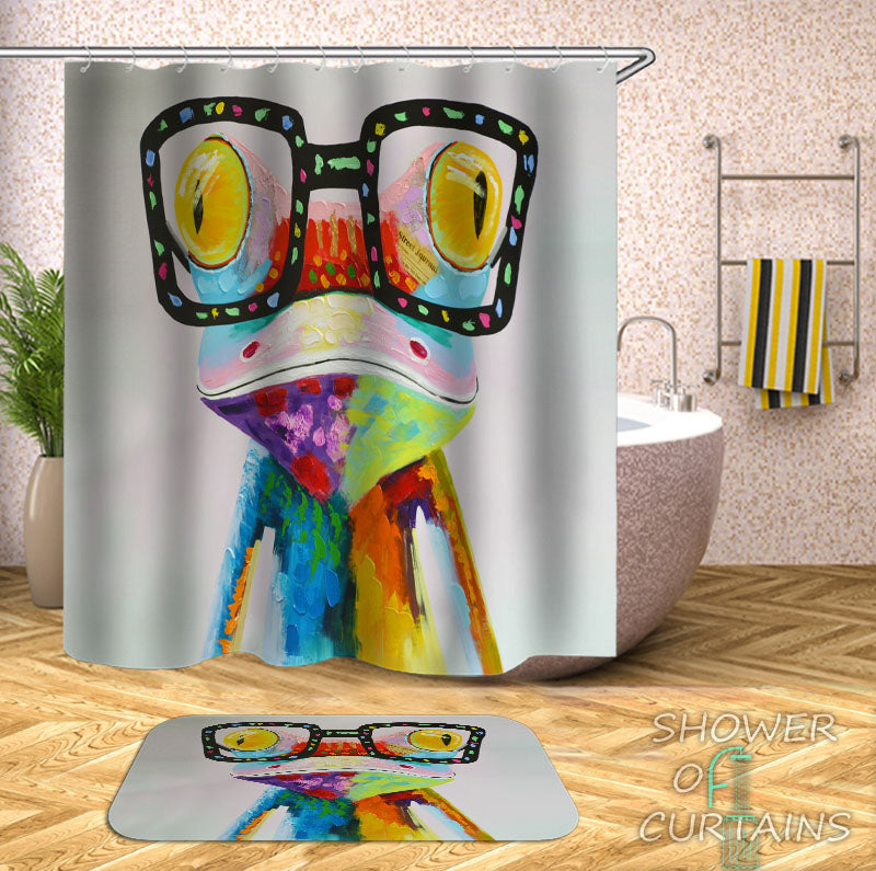 Colorful Hipster Frog Shower Curtain