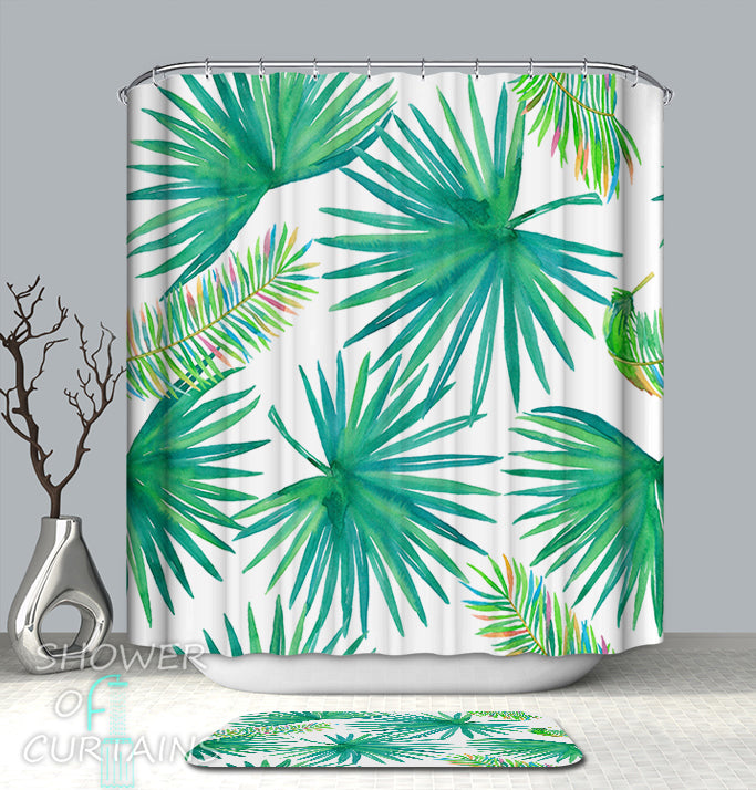 Colorful Leag Shower Curtains - Green And Rainbow Colored Palm Leaf