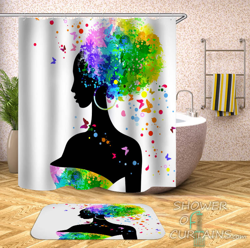 Colorful Paint Splash Afro Girl Shower Curtain