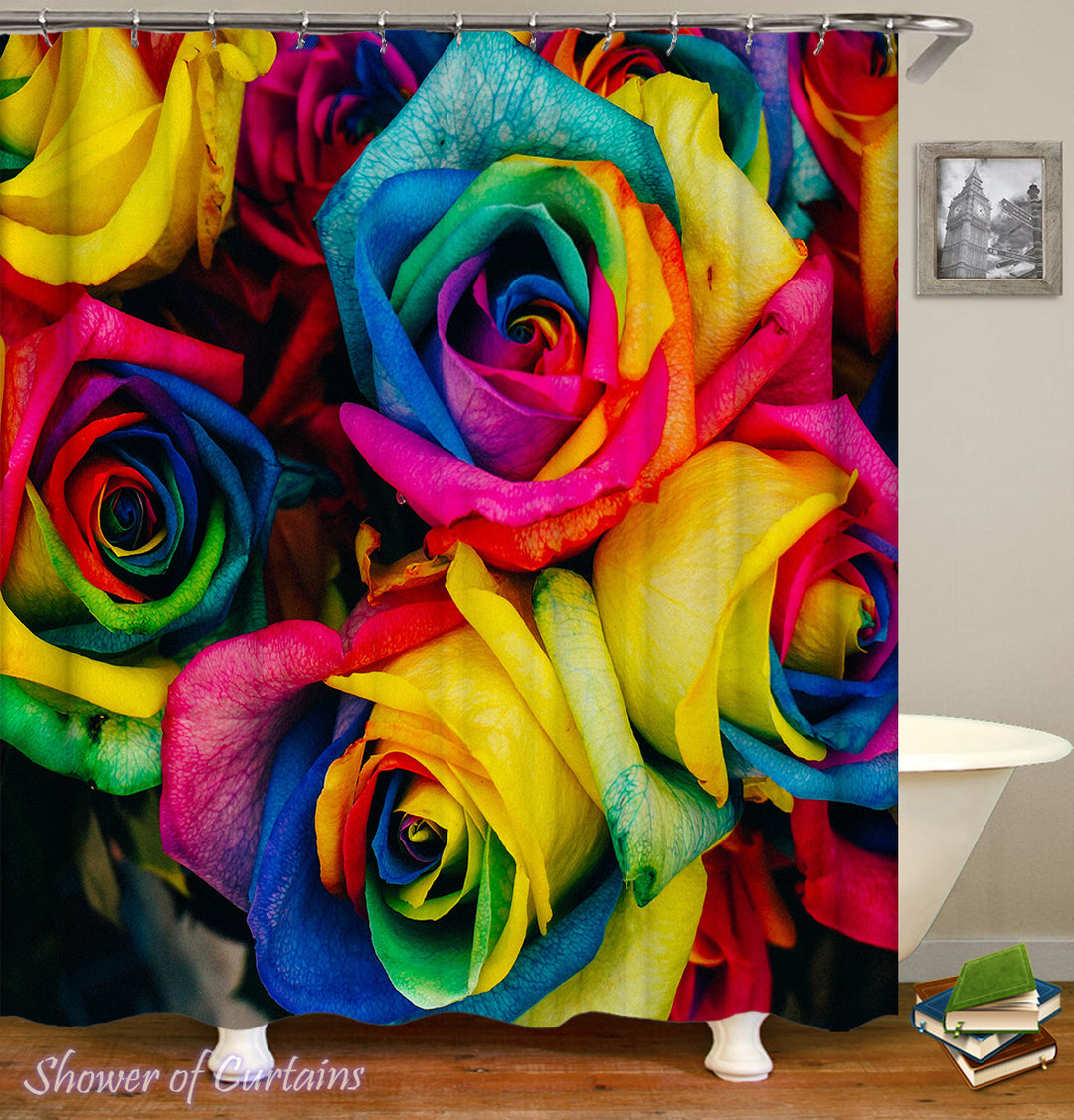 Colorful Shower Curtains - Multi Colored Roses